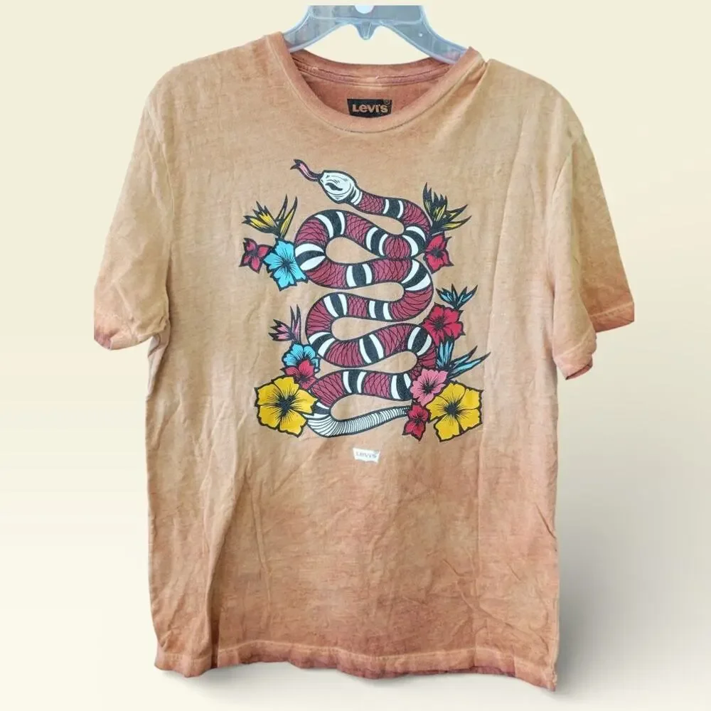 Levis Mineral Wash Snake Tattoo Style Grunge Tee Size Large Vintage Shirt